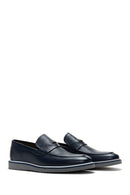 Men's Navy Blue Leather Casual Loafer | Derimod
