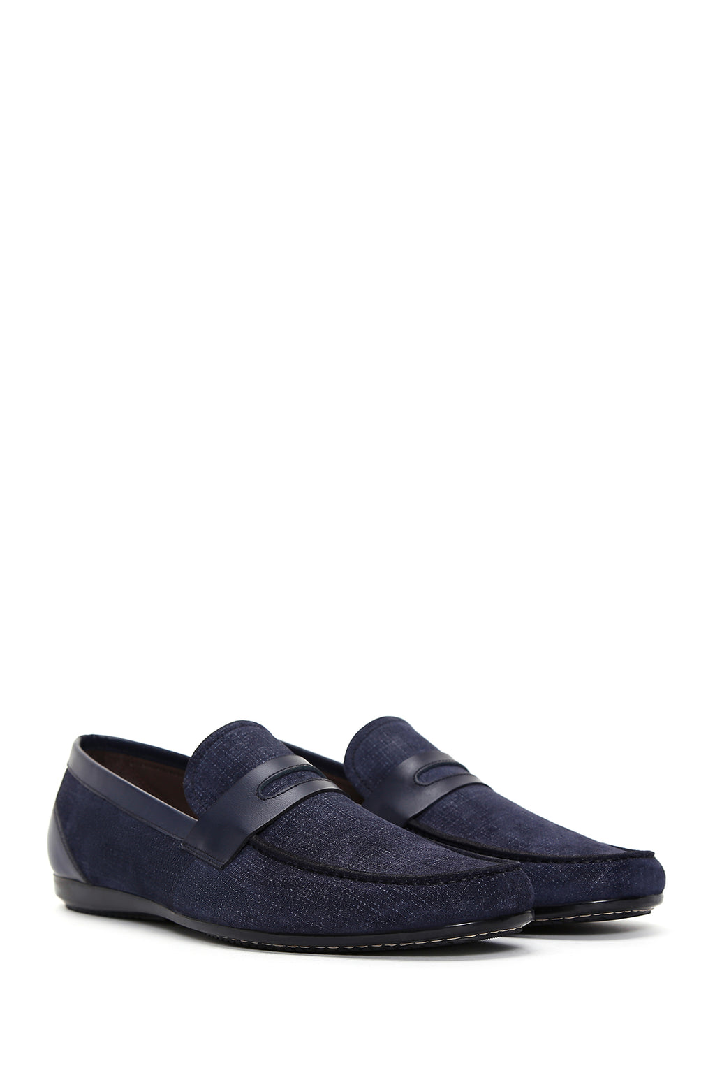 Erkek Lacivert Baskılı Deri Casual Loafer
