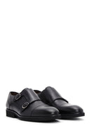 Men's Black Leather Double Buckle Classic Shoes | Derimod