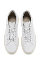 Men's White Leather Thick Sole Leather Sneaker | Derimod