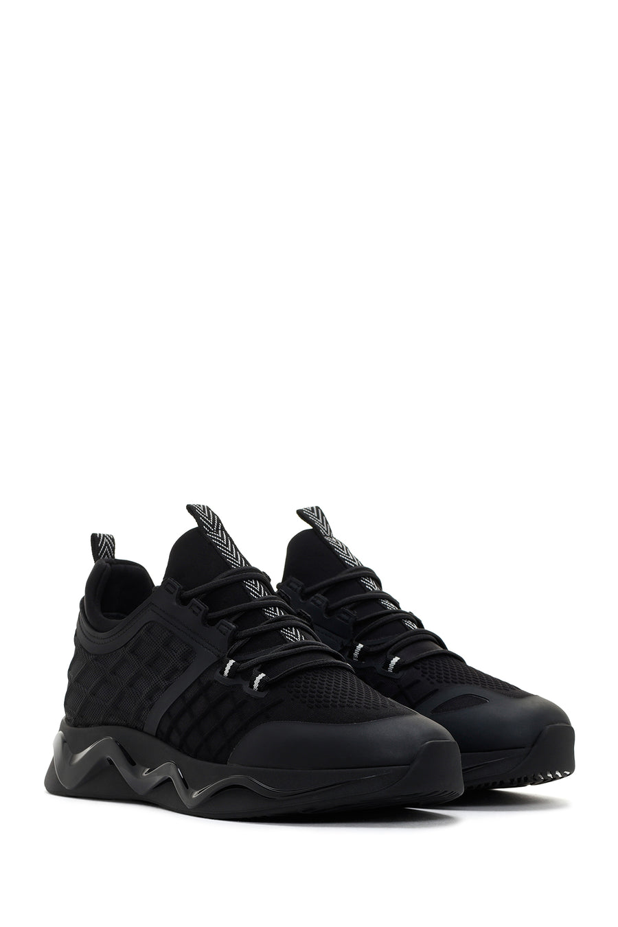 Men's Black Thick Soled Leather Sneaker