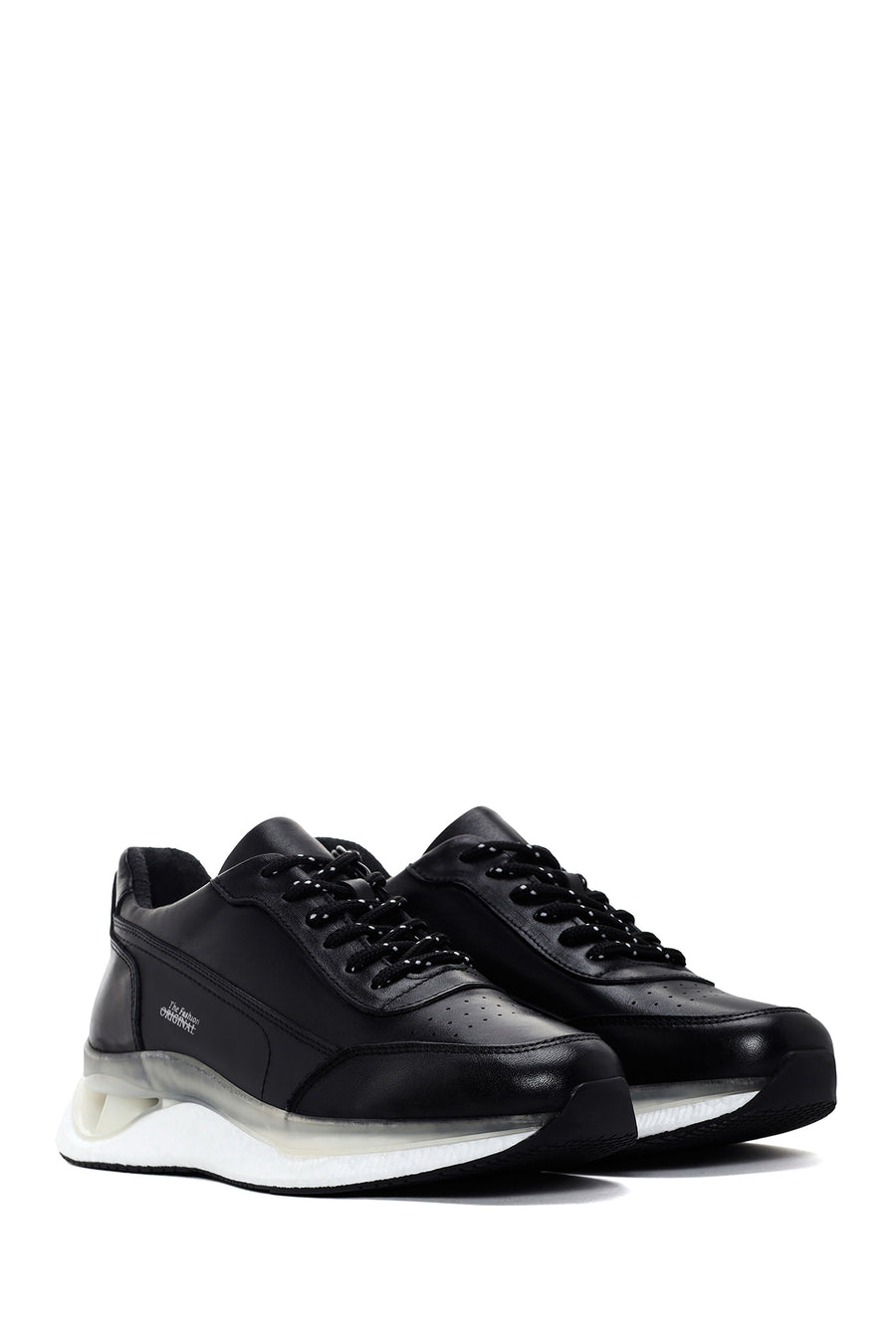Men's Black Thick Soled Leather Sneaker