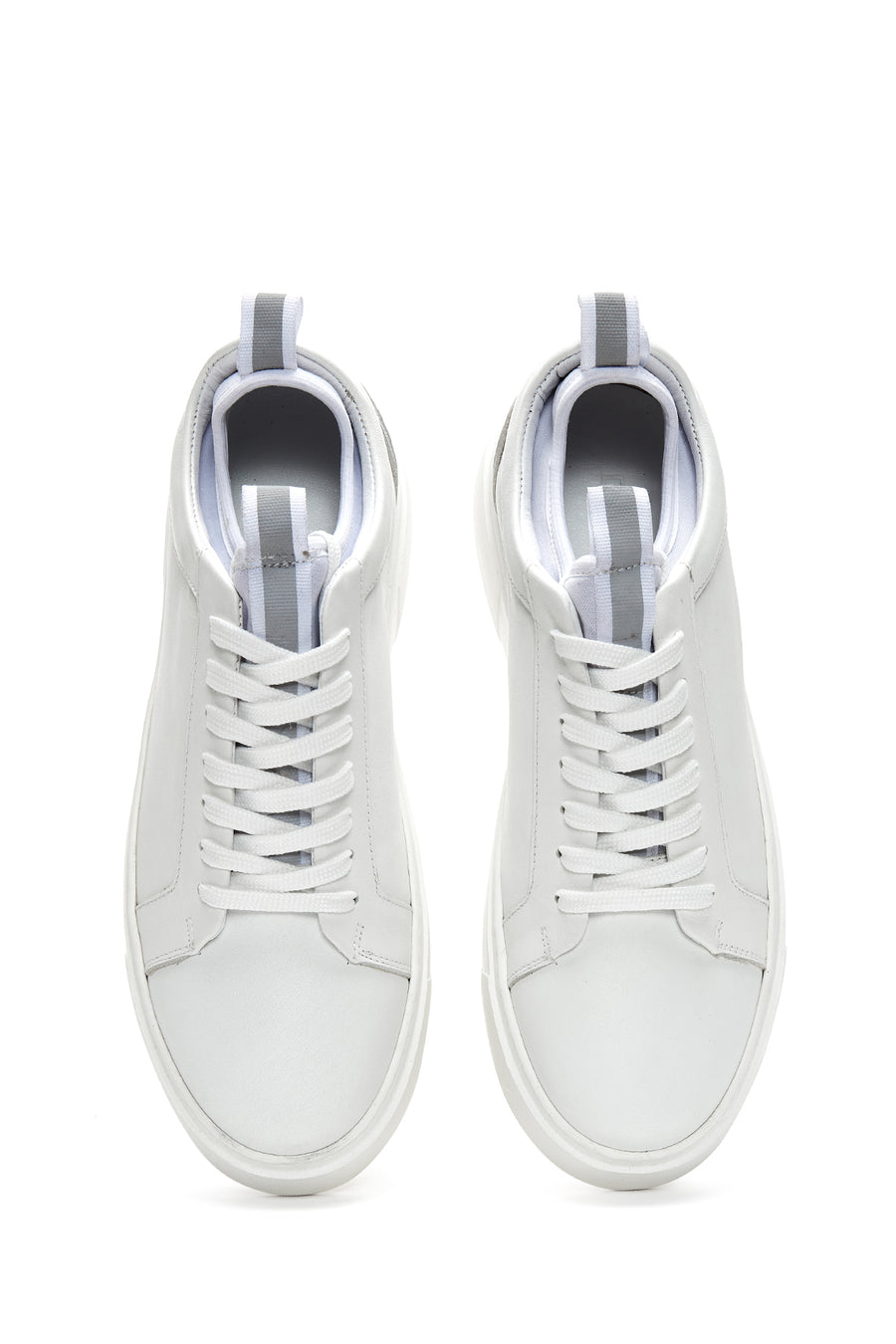 Erkek Beyaz Deri Çoraplı Kalın Tabanlı Sneaker