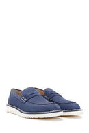 Men's Blue Nubuck Leather Casual Loafer | Derimod