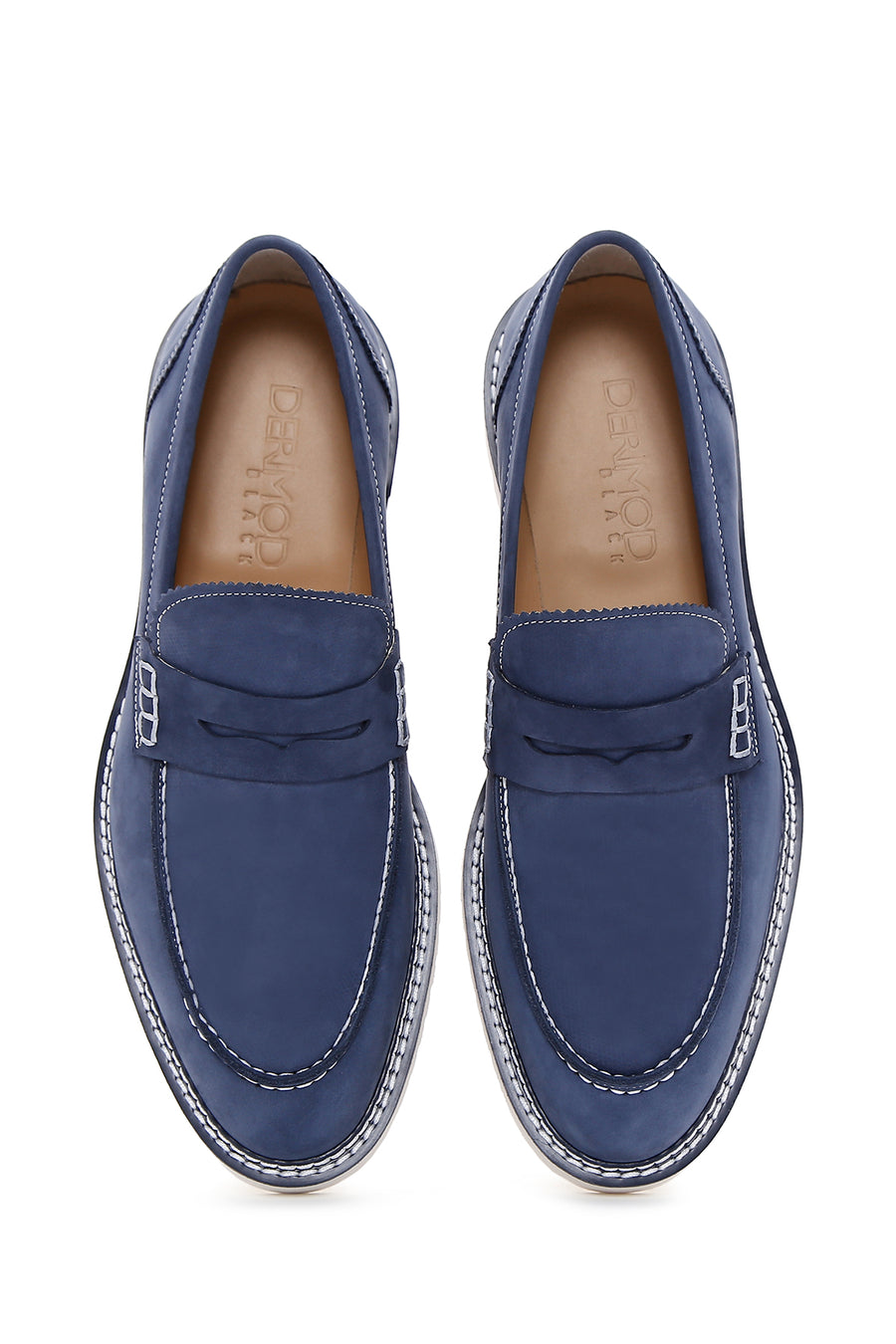 Erkek Mavi Nubuk Deri Casual Loafer
