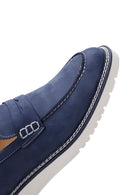 Men's Blue Nubuck Leather Casual Loafer | Derimod