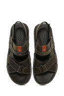 Men's Khaki Leather Sandals | Derimod