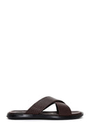Men's Brown Leather Casual Flat Slippers | Derimod