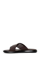 Men's Brown Leather Casual Flat Slippers | Derimod