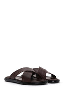 Men's Brown Leather Casual Flat Slippers | Derimod