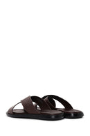 Men's Brown Leather Casual Flat Slippers | Derimod