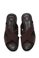 Men's Brown Leather Casual Flat Slippers | Derimod