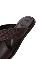 Men's Brown Leather Casual Flat Slippers | Derimod