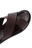Men's Brown Leather Casual Flat Slippers | Derimod