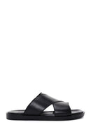 Men's Black Leather Flat Slippers | Derimod