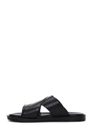 Men's Black Leather Flat Slippers | Derimod