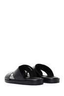 Men's Black Leather Flat Slippers | Derimod