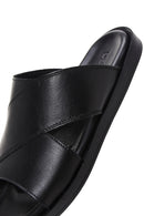 Men's Black Leather Flat Slippers | Derimod