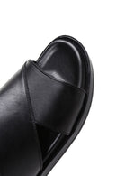 Men's Black Leather Flat Slippers | Derimod