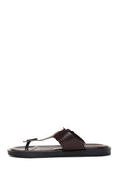 Erkek Kahvrengi Deri Parmak Arası Tokalı Düz Terlik | Derimod