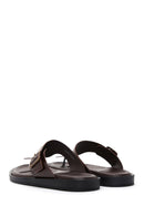 Erkek Kahvrengi Deri Parmak Arası Tokalı Düz Terlik | Derimod