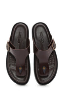 Erkek Kahvrengi Deri Parmak Arası Tokalı Düz Terlik | Derimod