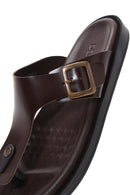 Erkek Kahvrengi Deri Parmak Arası Tokalı Düz Terlik | Derimod