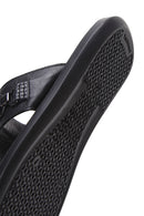 Men's Black Leather Buckle Printed Flat Slippers | Derimod