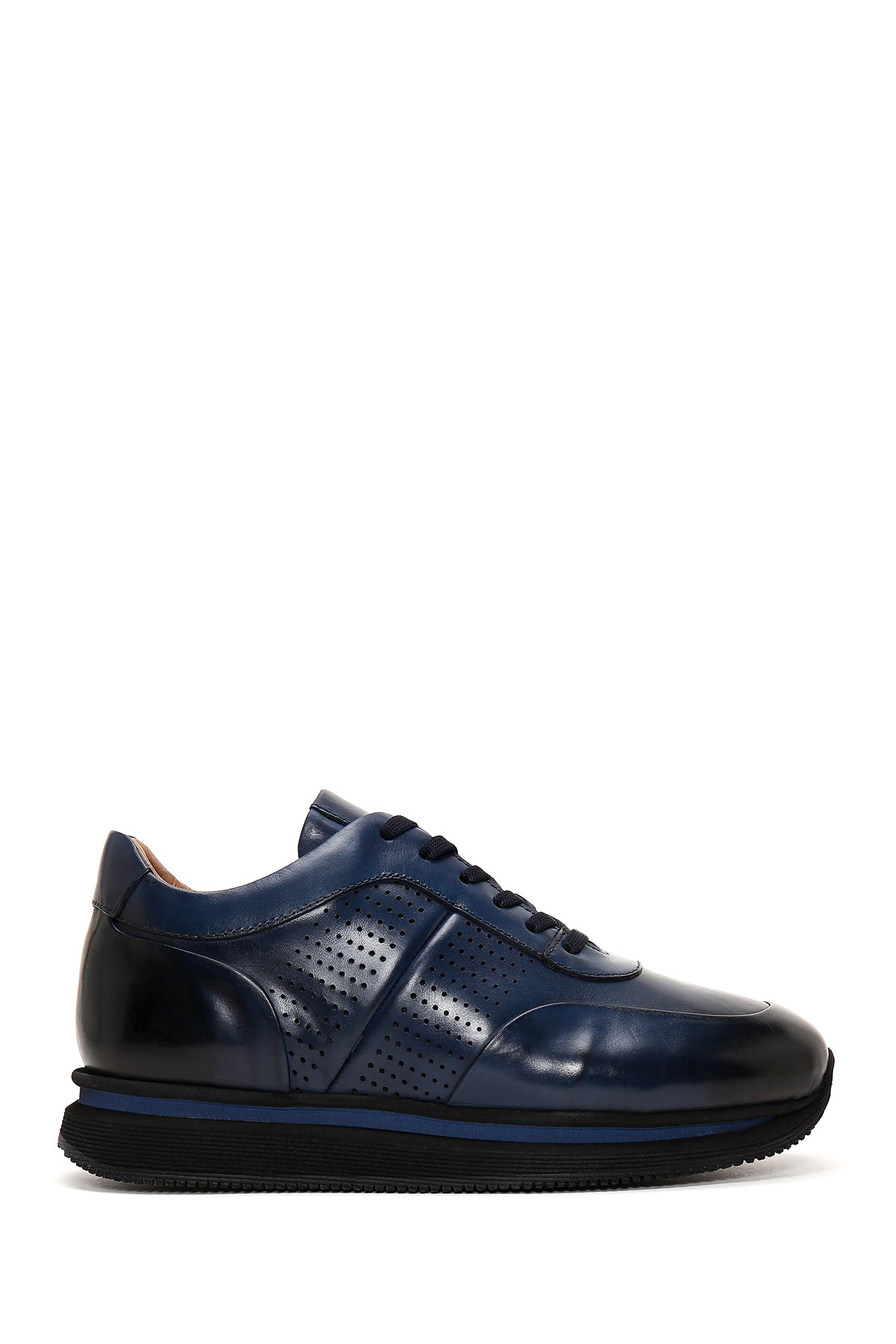 Men's Navy Blue Leather Thick Soled Sneaker 23SFD628018 | Derimod
