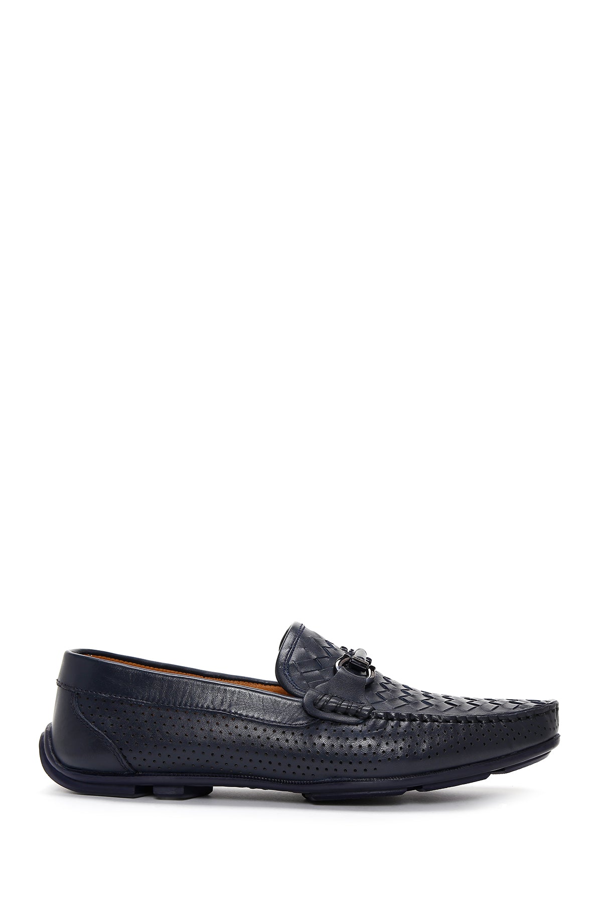 Men's Navy Blue Leather Braided Buckle Loafer 23SFD630029 | Derimod