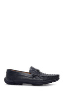 Men's Navy Blue Leather Braided Buckle Loafer | Derimod
