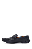 Men's Navy Blue Leather Braided Buckle Loafer | Derimod