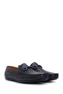 Men's Navy Blue Leather Braided Buckle Loafer | Derimod