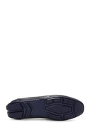 Men's Navy Blue Leather Braided Buckle Loafer | Derimod