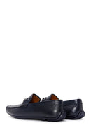 Men's Navy Blue Leather Braided Buckle Loafer | Derimod