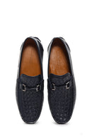 Men's Navy Blue Leather Braided Buckle Loafer | Derimod