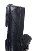 Men's Navy Blue Leather Braided Buckle Loafer | Derimod