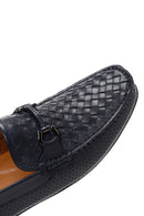 Men's Navy Blue Leather Braided Buckle Loafer | Derimod