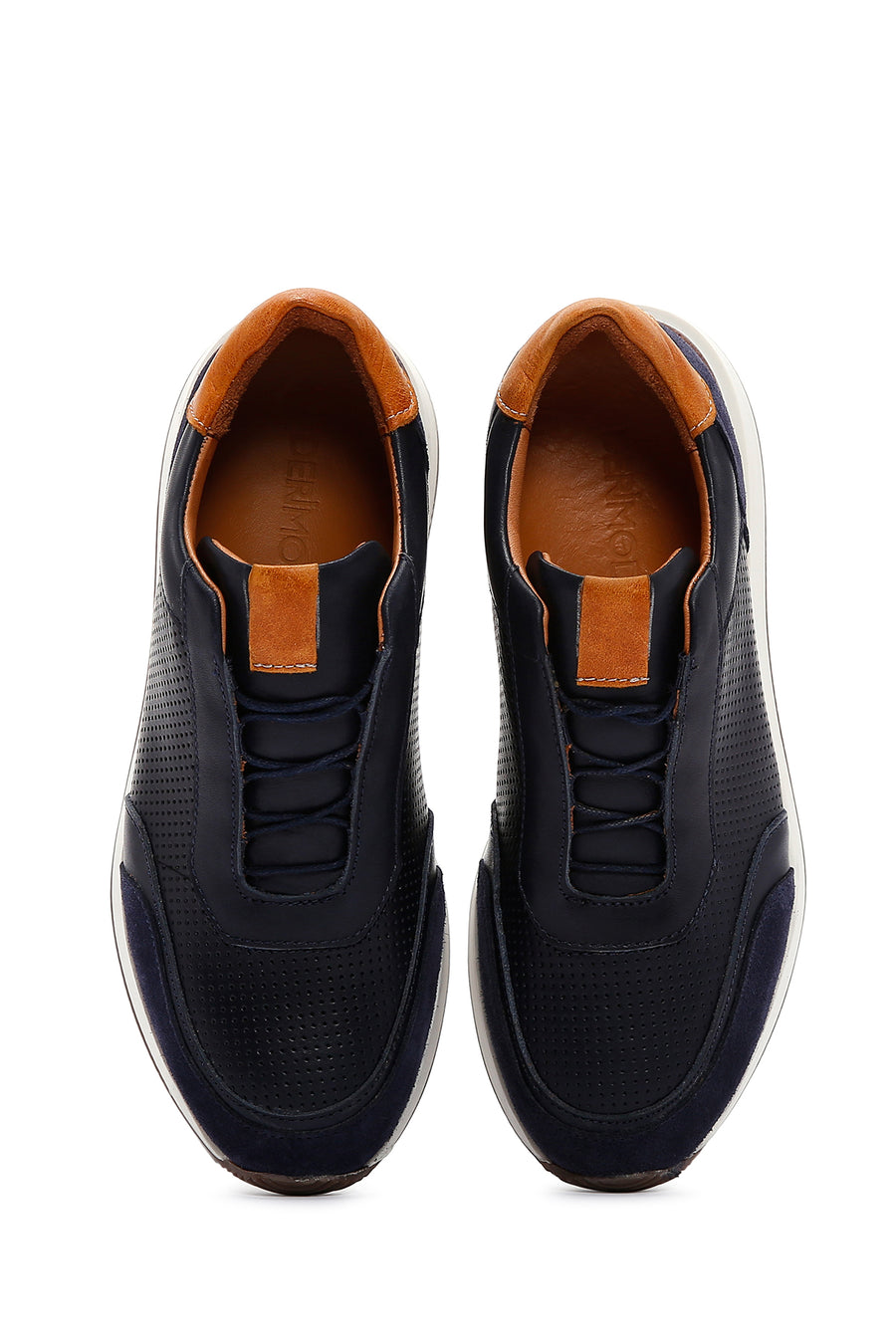 Erkek Lacivert Deri Süet Detaylı Sneaker
