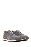 Erkek Gri Süet Deri Baskılı Sneaker | Derimod