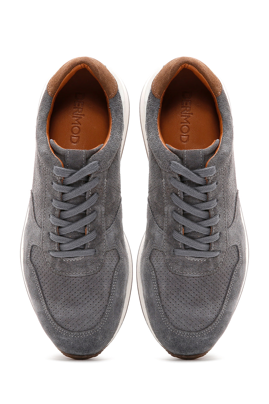 Erkek Gri Süet Deri Baskılı Sneaker