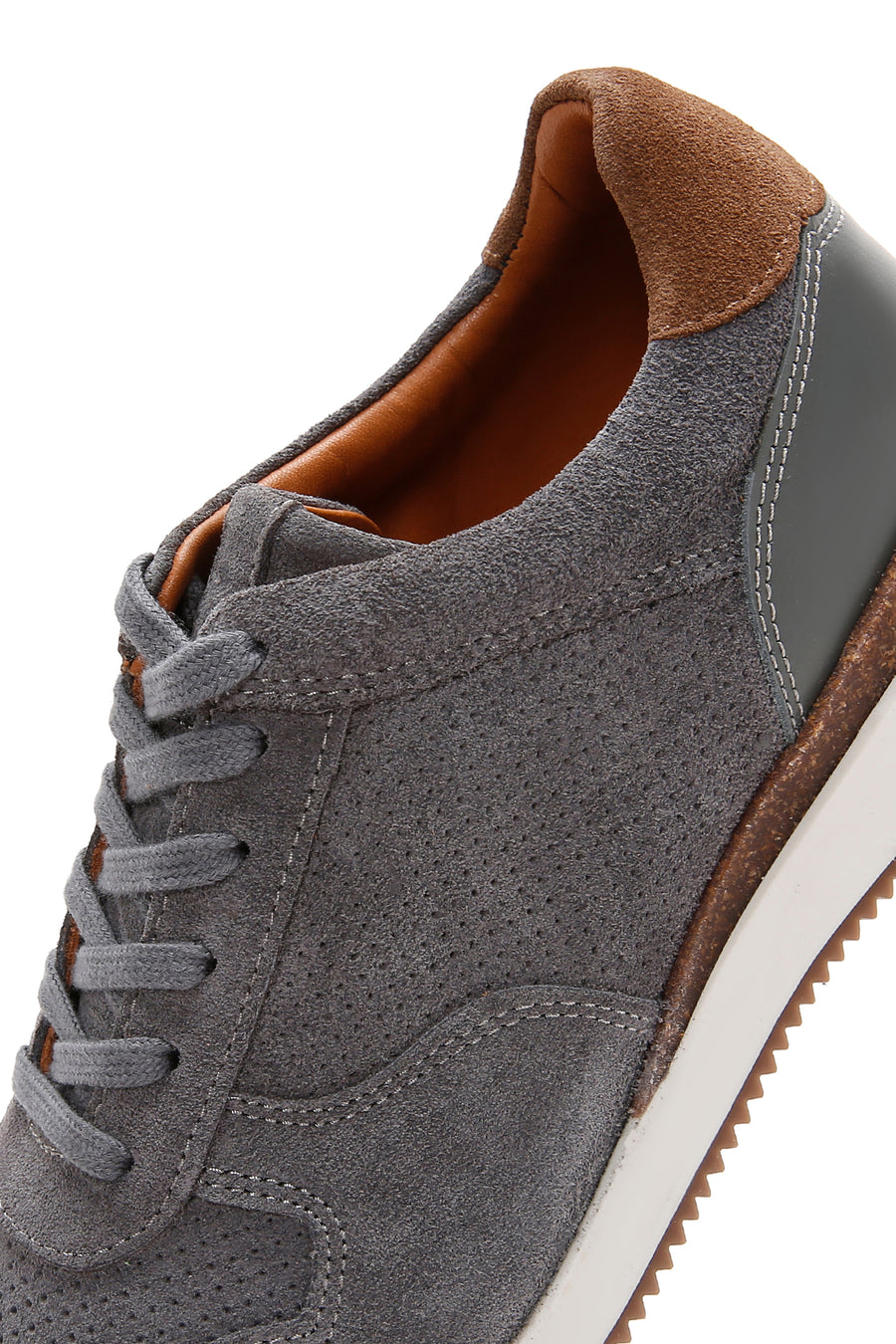 Erkek Gri Süet Deri Baskılı Sneaker