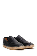 Men's Black Leather Espadrille | Derimod