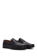 Men's Black Leather Printed Loafer | Derimod