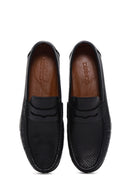 Men's Black Leather Printed Loafer | Derimod