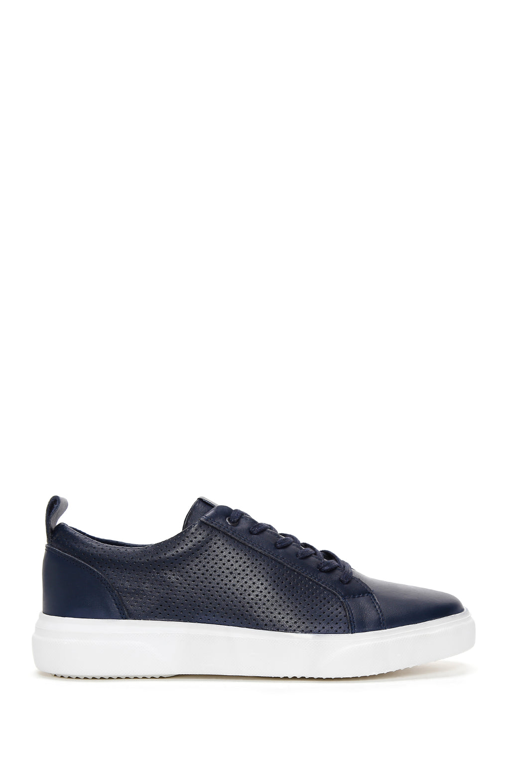 Erkek Lacivert Deri Baskılı Sneaker