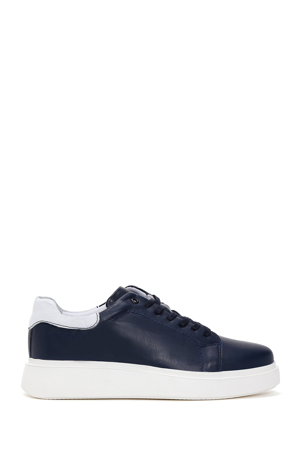 Erkek Lacivert Kalın Tabanlı Deri Sneaker