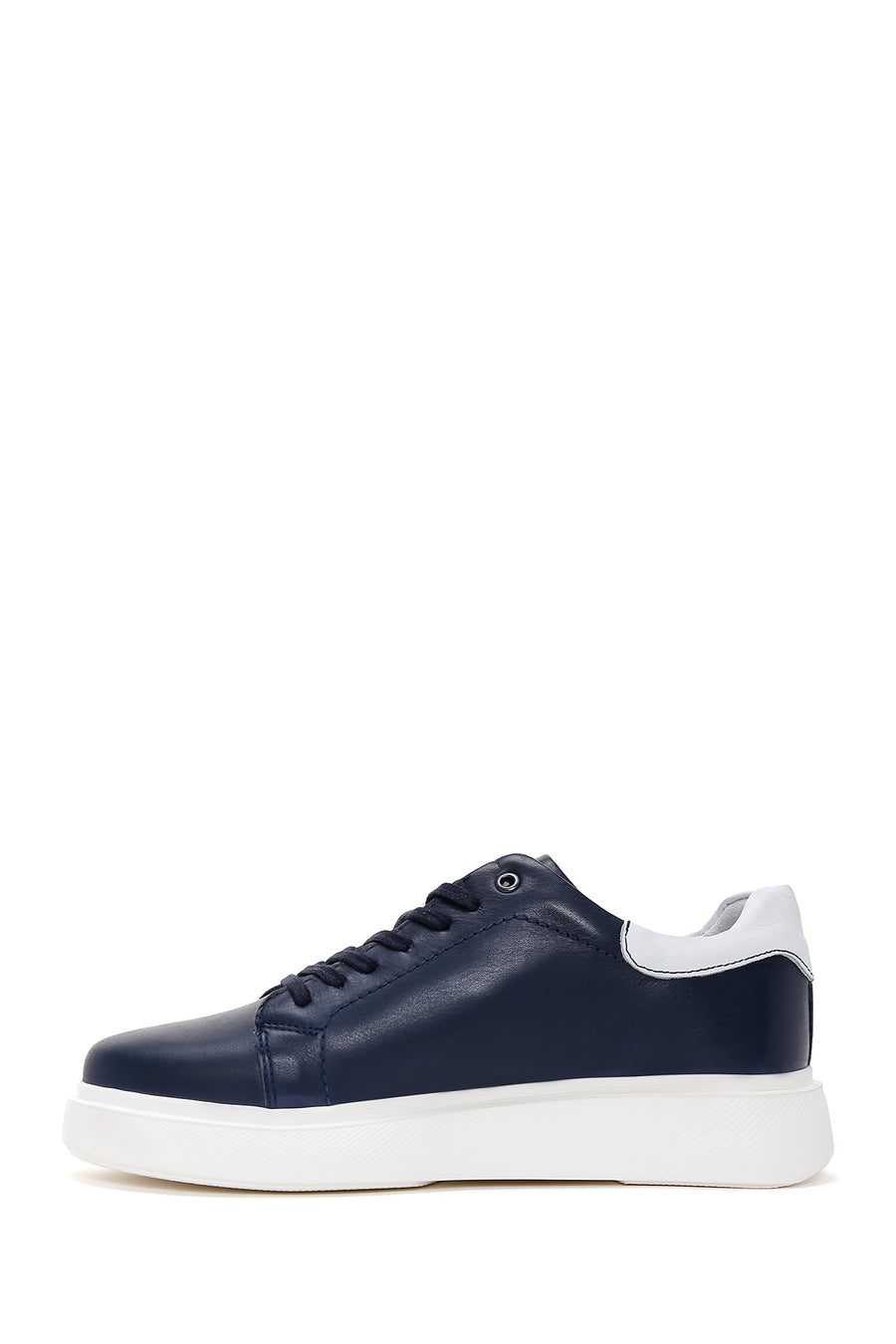 Men's Navy Blue Thick Soled Leather Sneaker