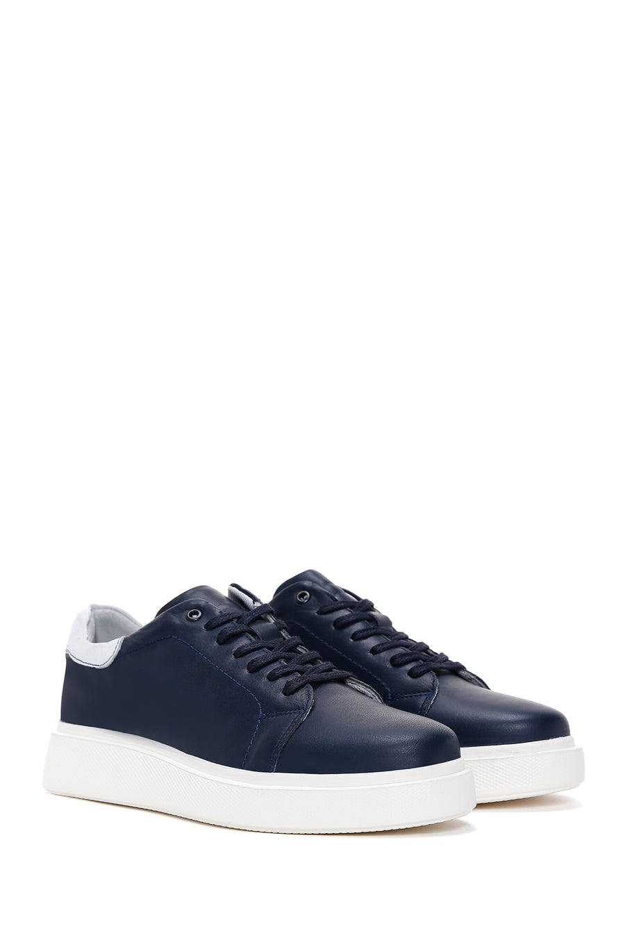Men's Navy Blue Thick Soled Leather Sneaker