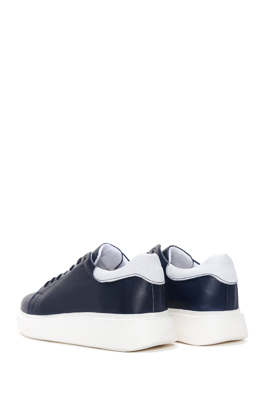 Men's Navy Blue Thick Soled Leather Sneaker